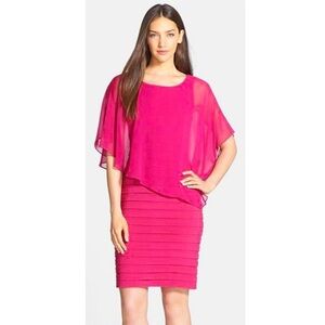 Adrianna Papell Magenta Chiffon Overlay Shutter Pleat Sheath Dress 16W Wedding